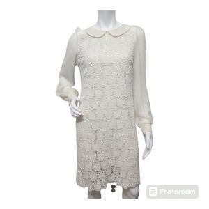 Eliza J Regal Collection Off-White Cotton Floral Retro Lace Peter Pan Dress sz10